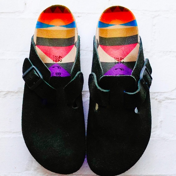 Birkenstock Boston Clog Shoe Black Suede  Size 42 USA 9 Limited Edition - Picture 1 of 7